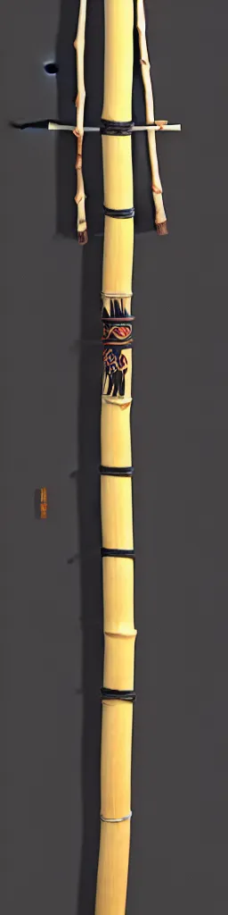 Image similar to picture of a single wooden long straight thin ninja fighting staff with oriental ornaments, bamboo, weapon, highlight, vertical, centred, highly symmetric, sci - fi, fantasy, japan, dnd, close shot, bright uniform background, award winning