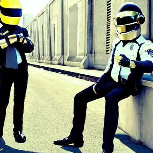 Prompt: « daft punk as motorcyle lapd cops »