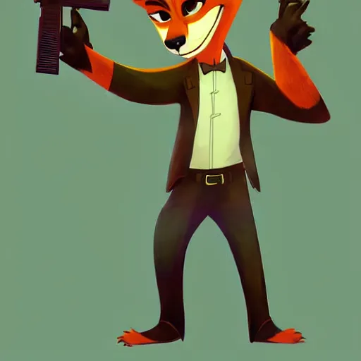 Prompt: concept art of nick wilde as max payne in max payne 3 set in gritty neo - noir zootopia, favela level