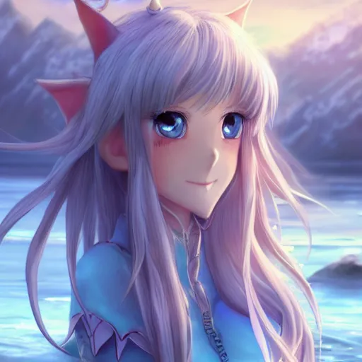 Prompt: a very beautiful anime elf girl, full body, long silver hair with a flower, sky blue eyes, full round face, short smile, shore clothes, thick thigs, firm chest, ice snowy lake setting, cinematic lightning, medium shot, mid-shot, highly detailed, trending on Artstation, Unreal Engine 4k, cinematic wallpaper by Stanley Artgerm Lau, WLOP, Rossdraws, James Jean, Andrei Riabovitchev, Marc Simonetti, and Sakimichan