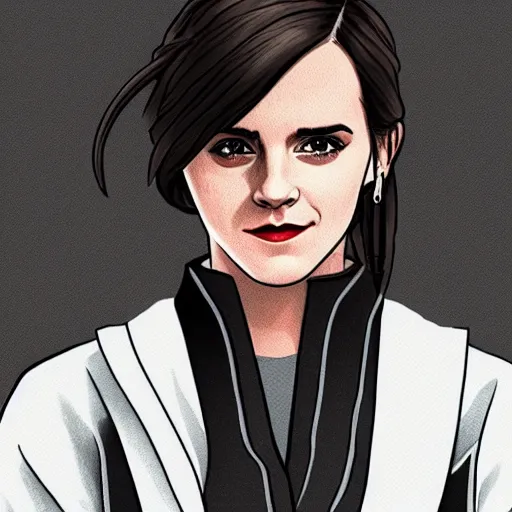 Image similar to an illustration of emma watson dressed like a japanese ninja