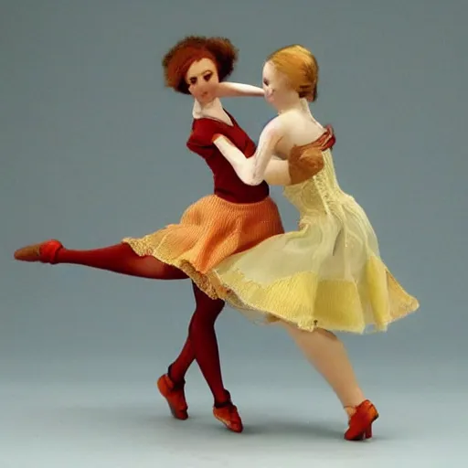 Prompt: two dolls dancing tango, realistic,