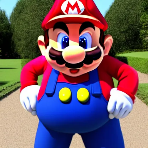 Image similar to real life big chungus dressed like mario, super mario with bunny ears, big chungus, fat bugs bunny, high resolution photo