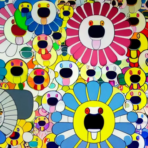 Image similar to man walking across bridge, bright colors, Takashi Murakami, Minimalist,