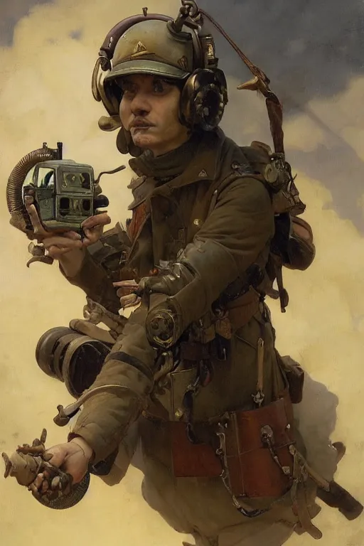 Image similar to dieselpunk military portable pocket walkie - talkie, radio device, product lighting, painted by ruan jia, raymond swanland, lawrence alma tadema, zdzislaw beksinski, norman rockwell, jack kirby, tom lovell, alex malveda, greg staples