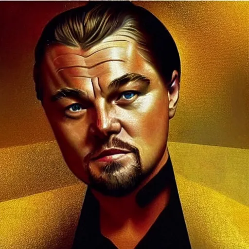 Image similar to “Leonardo DiCaprio, beautiful, golden colors, sharp focus, hyperrealistic impasto”