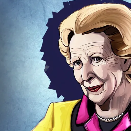 Prompt: new overwatch character, margaret thatcher, the iron lady