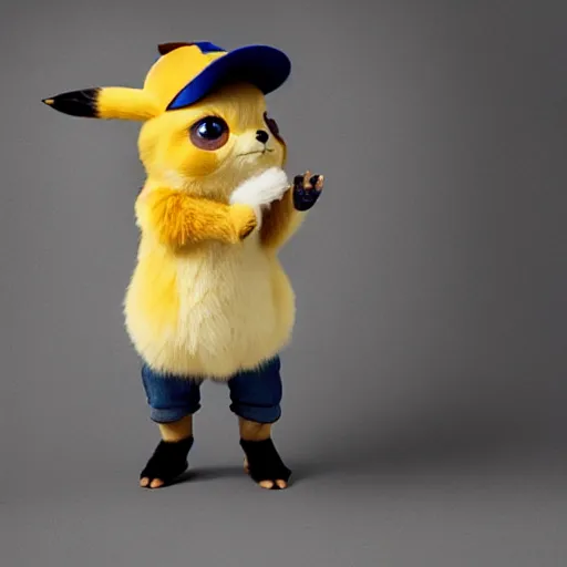 Prompt: sneezing model cute detective pikachu sneezing at a model photoshoot studio lighting by annie leibovitz