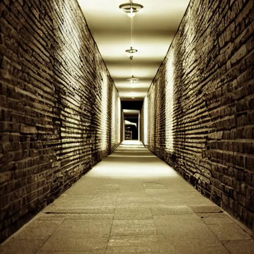 Image similar to a photo, five and a half minute hallway, at night, long hallway, surrealist