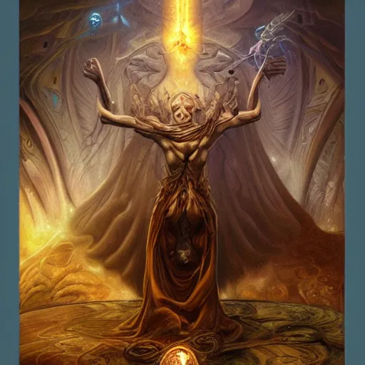 Prompt: The portal master tarot card by Tomasz Alen Kopera and Salvador Dali, impressive perspective, masterpiece, 8k, dynamic lighting, Highly Detailed, trending on artstation