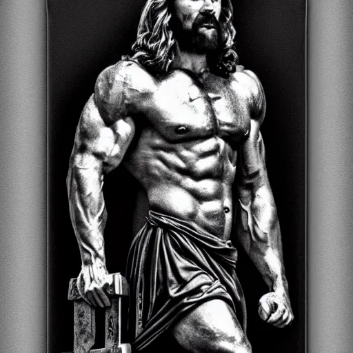 Bodybuilder Jesus Christ Carrying The Cross High Stable Diffusion