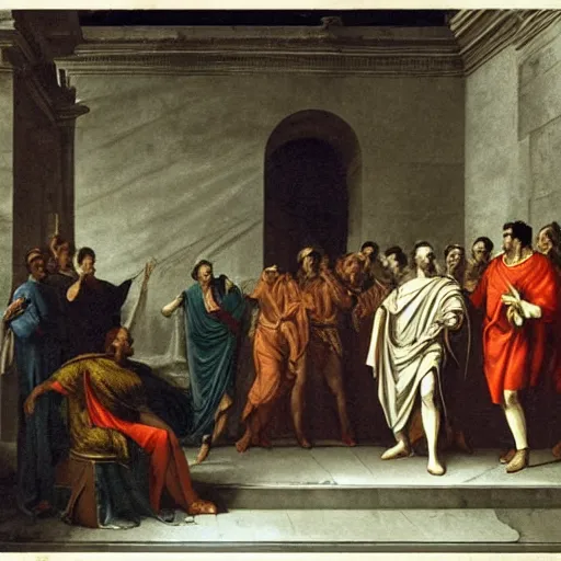 Prompt: a photograph of the last moments of julius caesar's life