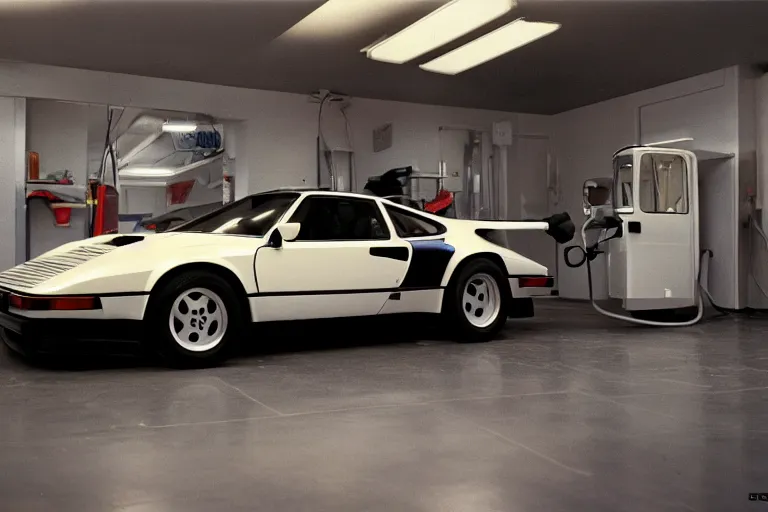 Image similar to 1985 Vector W8 Twin Turbo 911 BMW M1 inside of a car wash, ektachrome photograph, volumetric lighting, f8 aperture, cinematic Eastman 5384 film