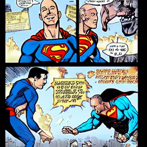 Image similar to Jeff bezos winning battle against Superman