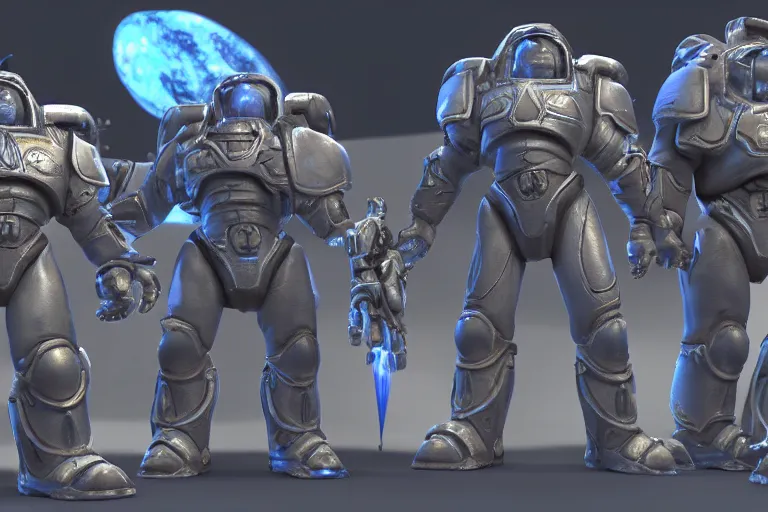 Prompt: 3D animation of StarCraft space marines by tiger Deakins