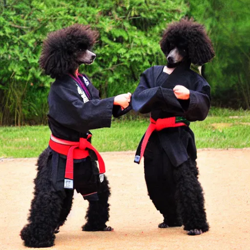 Prompt: ninja poodles doing martial arts