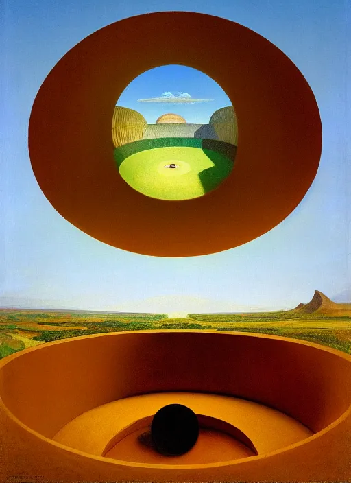 Image similar to james turrell's roden crater painted by thomas cole