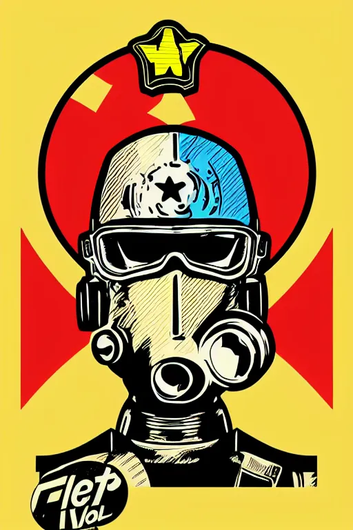 Image similar to fallout 7 6 retro futurist illustration art by butcher billy, sticker, colorful, illustration, highly detailed, simple, smooth and clean vector curves, no jagged lines, vector art, smooth andy warhol style