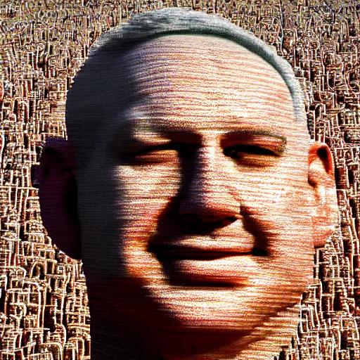 Image similar to a giant benjamin netanyahu head sculpture in the sea made out of thousands of small hamburgers, long shot, hyper detailed, hyper realistic, ray tracing, 8 k resolution, sharp focus, realistic water, award winning