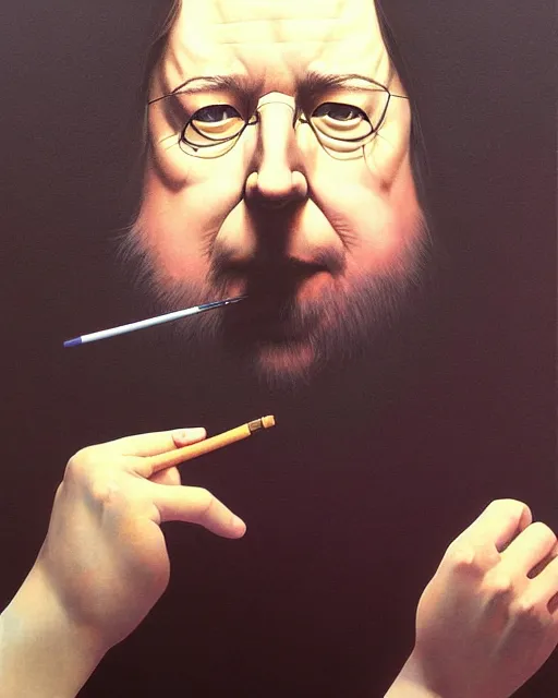 Image similar to portrait of bill hicks smoking, art by ( ( ( kuvshinov ilya ) ) ) and wayne barlowe and gustav klimt and artgerm and wlop and william - adolphe bouguereau