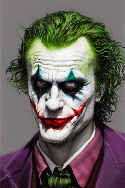 Image similar to The Joker, closeup character portrait art by Donato Giancola, Craig Mullins, digital art, trending on artstation