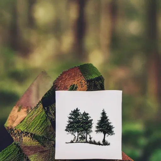 Image similar to an award paper art of a house in the forest, macro photography, ambient light