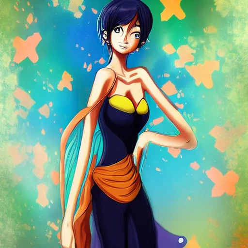 Prompt: digital painting of a gorgeous anime one piece nami portrait, bodycon dress, clear clean face by Ross Tran