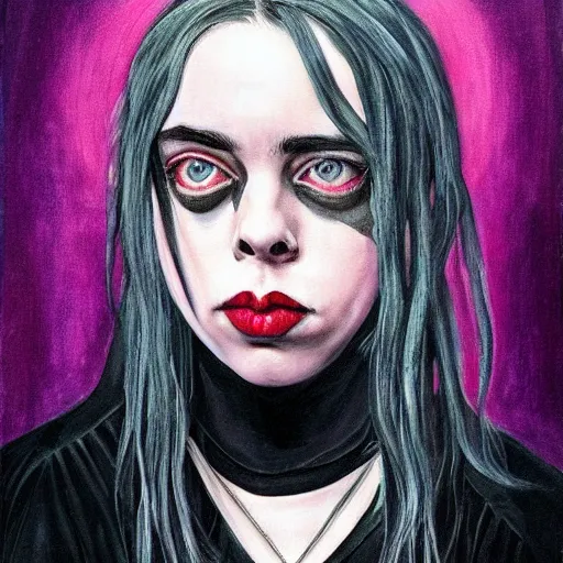 Prompt: a gothic portrait painting of billie eilish by tim boyle, | demonic | horror themed