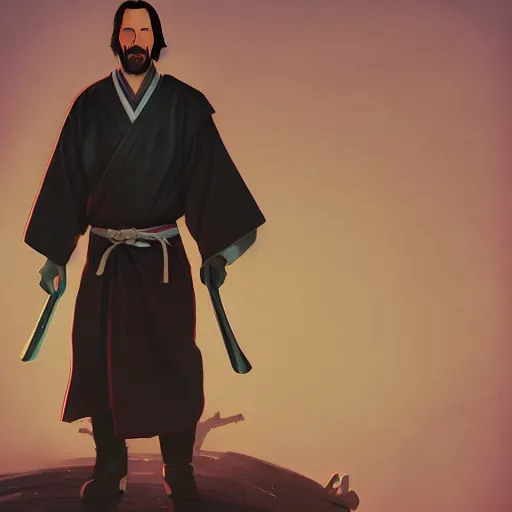 Image similar to Portrait of Keanu Reeves as a samurai, mattepainting concept Blizzard pixar maya engine on stylized background splash comics global illumination lighting artstation lois van baarle, ilya kuvshinov, rossdraws