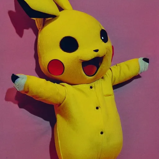 Prompt: 1990s weird dad vibes with mannequin dressed as Pikachu , 4k, abstract surrealism masterpiece