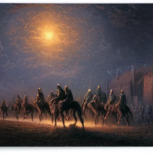 Prompt: horsemen of the apocalypse by gustave dore and dan mumford