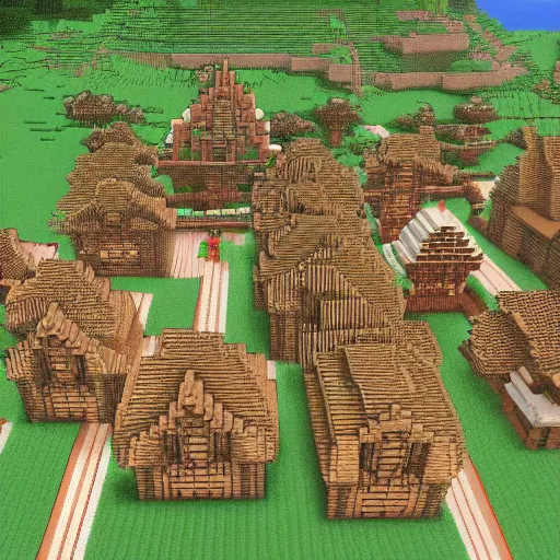 Prompt: a minecraft village by moebius