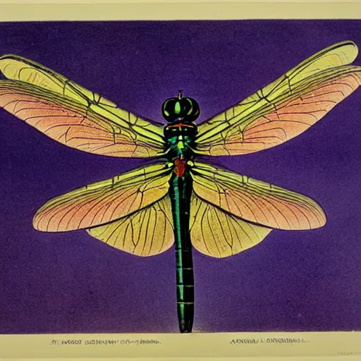 Image similar to color dragon fly lithograph by adolphe millot