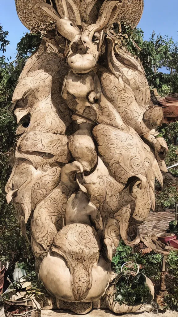 Prompt: a huge rabbit god statue beside a persian pot by rafael