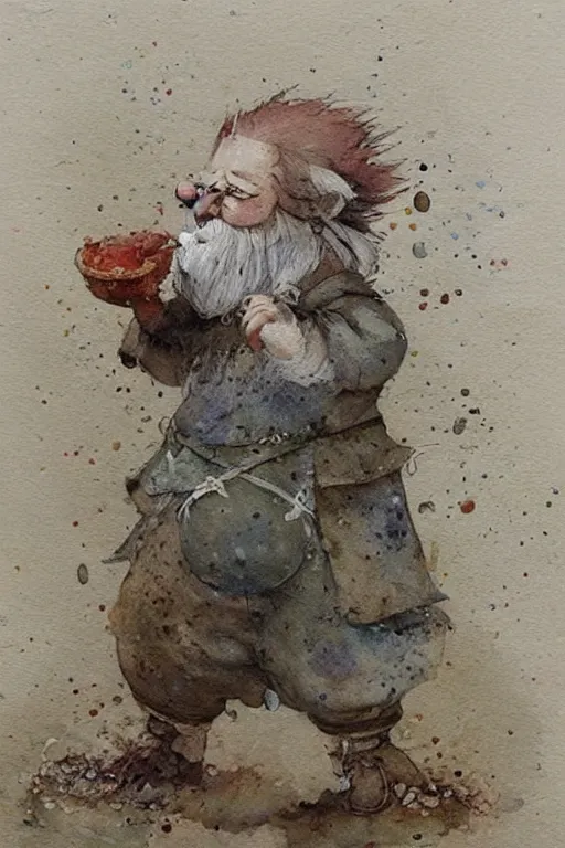 Prompt: muted color!!!!!!! watercolor of a ( ( ( gnome ) ) ) painterly, granular dripping running. very muted colors. by jean - baptiste monge!!!!!