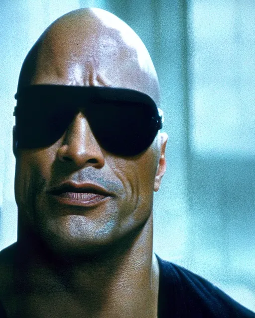 Image similar to film still close up shot of dwayne johnson as morpheus from the movie the matrix. photographic, photography