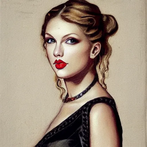 Image similar to baroque style painting of taylor swift, portrait, symmetrical features, perfect,