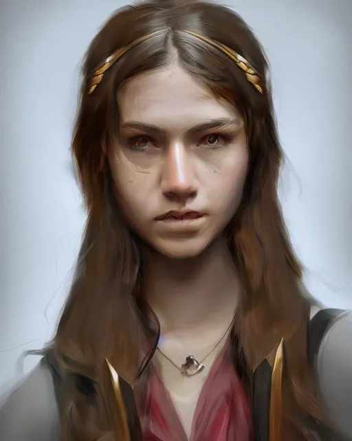 Prompt: potrait bust of young woman archery gitl, artstation trending, concept art, digital painting