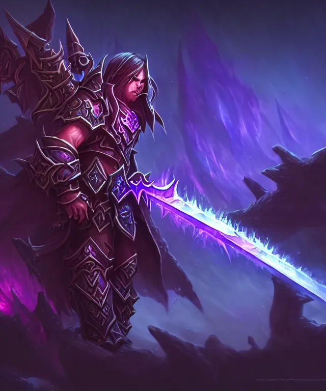 Image similar to dark world of warcraft blizzard weapon art, a burning sword, bokeh. dark art masterpiece artstation. 8k, sharp high quality illustration in style of Jose Daniel Cabrera Pena and Leonid Kozienko, violet colored theme, concept art by Tooth Wu