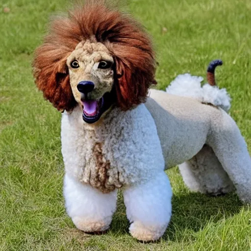 Prompt: mix of a poodle and a lion