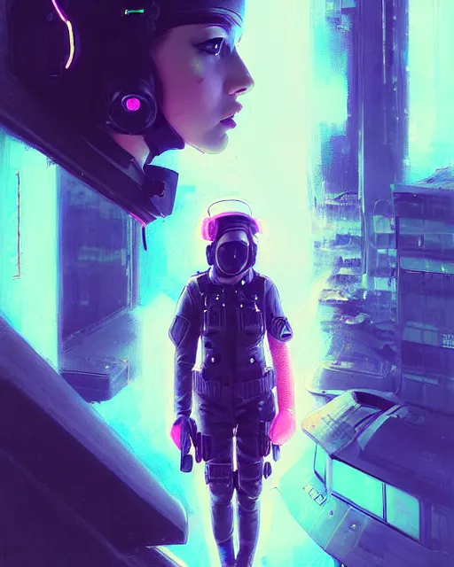 Image similar to detailed neon female swat officer flying a plane, cyberpunk futuristic, neon, reflective puffy coat, decorated with traditional japanese by ismail inceoglu dragan bibin hans thoma greg rutkowski alexandros pyromallis nekro rene margitte, aerial view, illustrated, perfect face, fine details, realistic shaded, fine - face, pretty face