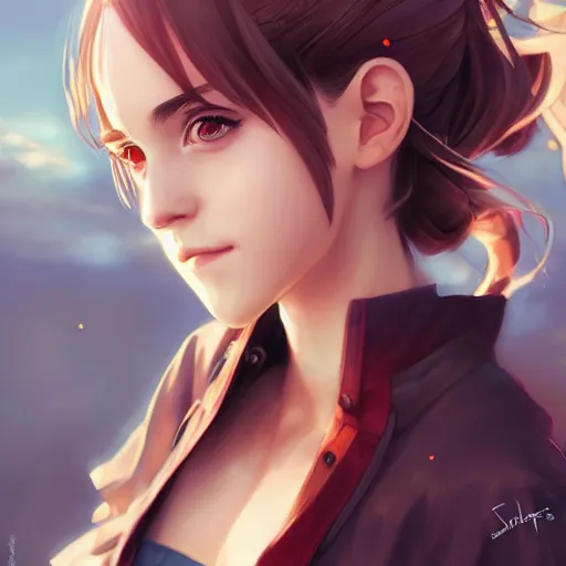 Image similar to anime portrait of emma watson as an anime girl by Stanley Artgerm Lau, WLOP, Rossdraws, James Jean, Andrei Riabovitchev, Marc Simonetti, and Sakimichan, trending on artstation