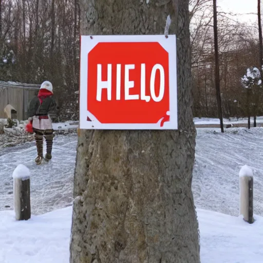 Prompt: a sign that says Hello Nisse