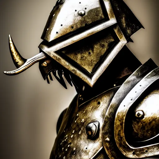 Image similar to photo of a warrior with metal rhinoceros themed armour, highly detailed, 4 k, hdr, smooth, sharp focus, high resolution, award - winning photo