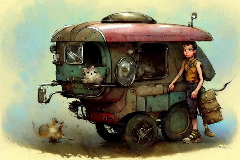 Image similar to adventurer ( ( ( ( ( 1 9 5 0 s retro future robot android rat house wagon. muted colors. ) ) ) ) ) by jean baptiste monge!!!!!!!!!!!!!!!!!!!!!!!!! chrome red