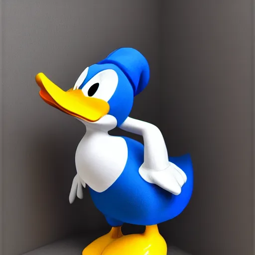 Prompt: donald duck in the backrooms, real life, photorealistic, 3 d