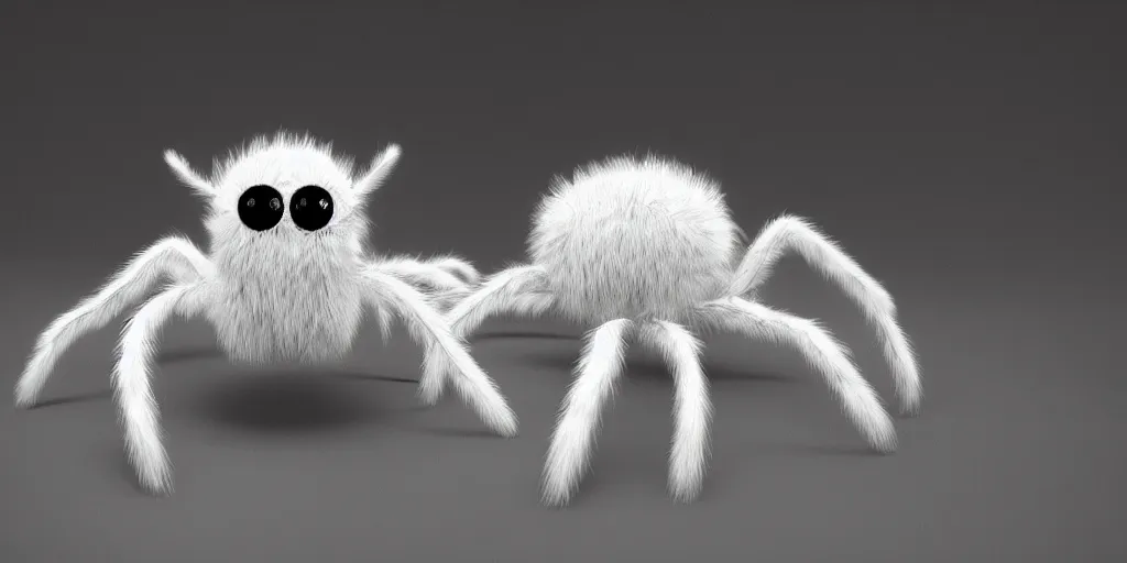 Prompt: white spider with red eyes on white glass table, fur, very realistic, highly detailed, cinematic, dynamic lighting, octane render, artstation