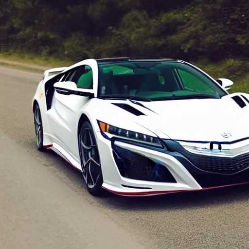 Prompt: nsx type r in white, action photo