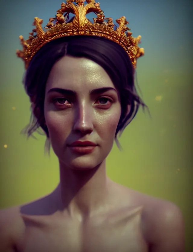 Image similar to blurred background. close-up portrait of a goddess in crown, by Aykut Aydogdu by Anka Zhuravleva and Alena Aenami, Atey Ghailan, octane render, unreal engine, cinematic counter light, high detail, octane render, 4k