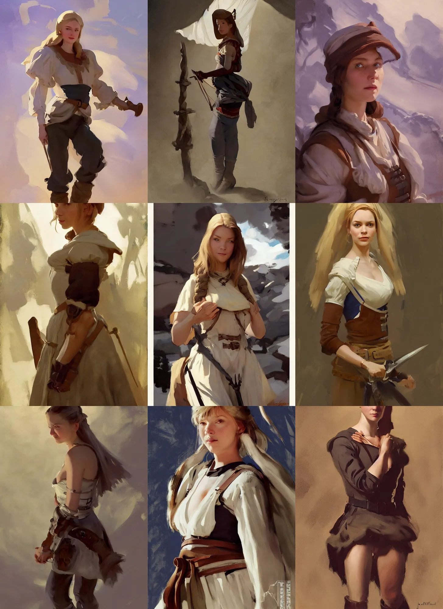 Prompt: portrait of finnish norway scandinavian attractive 1 7 th century village maiden in a medieval town jodhpurs greg manchess painting by sargent and leyendecker, studio ghibli, fantasy, medium shot, asymmetrical, intricate, elegant, matte painting, illustration, hearthstone, by greg rutkowski, by greg tocchini, by james gilleard, by joe fenton